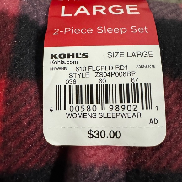 Sonoma 2-Piece Fleece Flannel Sleep Pajama Set Red Gray Plaid Size Large NEW - Picture 4 of 5